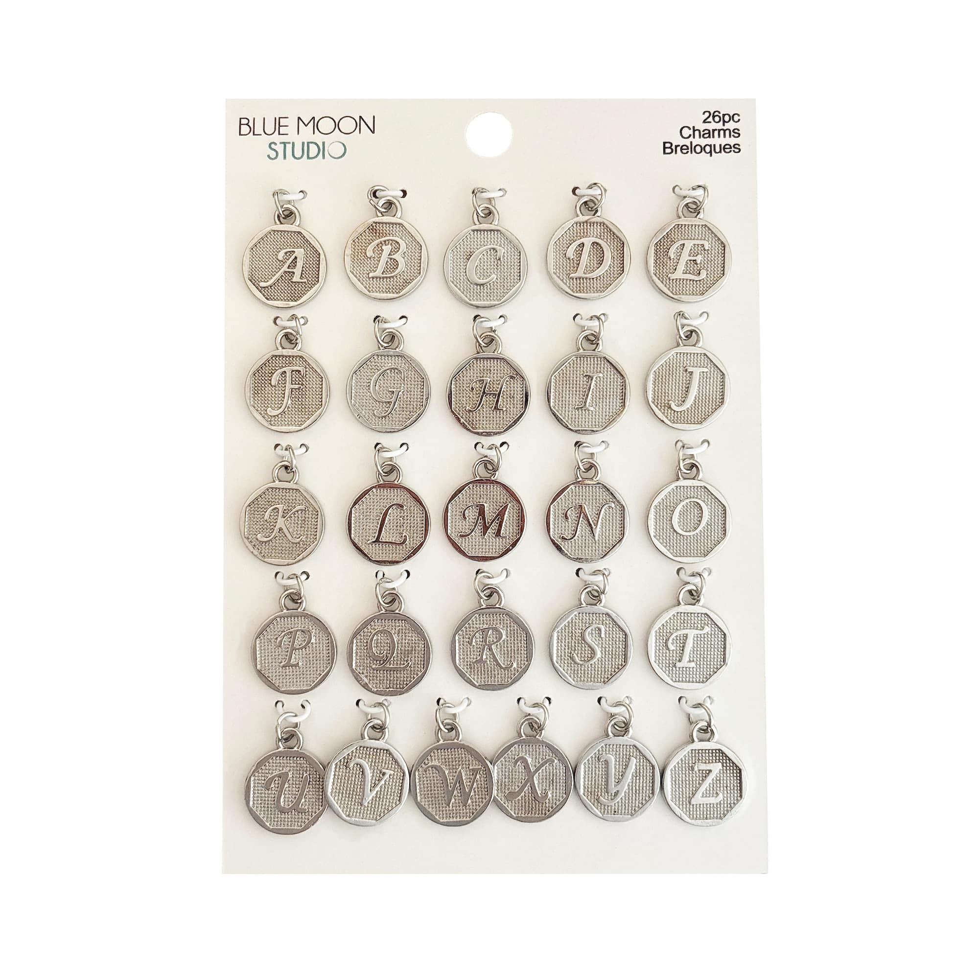 Blue Moon Studio™ Round Silver Alphabet Charm Set